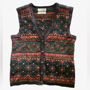 Vintage Northern Isles Sweater Vest Knit Button Up Hand Embroidered Paisley M